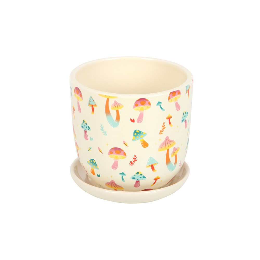 Funky Fungi Mushroom Print Plant Pot with Saucer